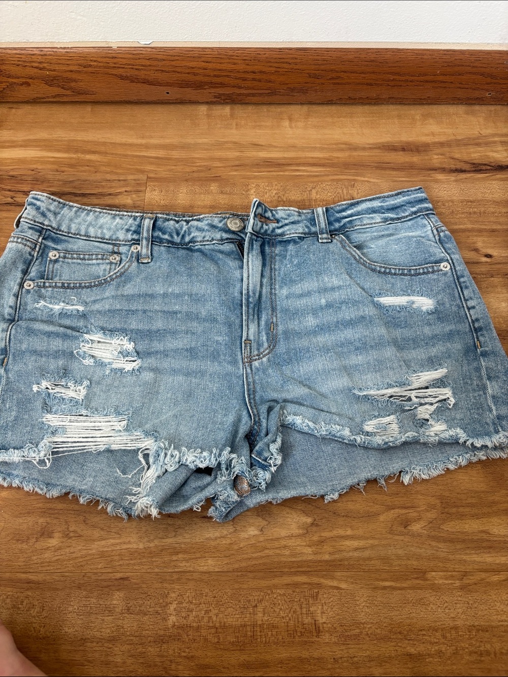 American Eagle Outfitters Light Blue Distressed Denim Shorts